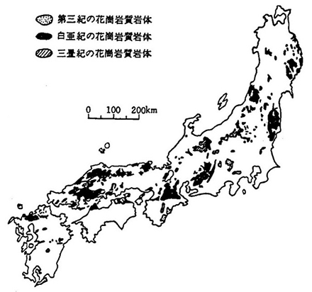 図１　日本の花崗岩分布地域