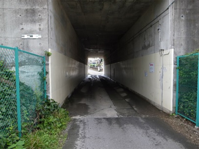 写真1　人道トンネル側面コンクリートの表面被覆状況 