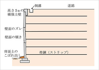 図1　補強土壁トラブル発生状況の概要（断面図）