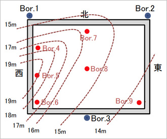 図4 追加ボーリング位置と泥岩層上面の推定深度
