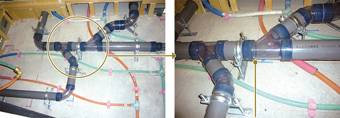 排水管の接合部の接着確認