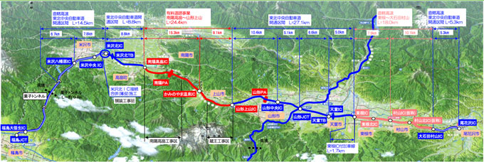 資料1）東北中央自動車道の概要図 ※提供:NEXCO東日本 山形工事事務所